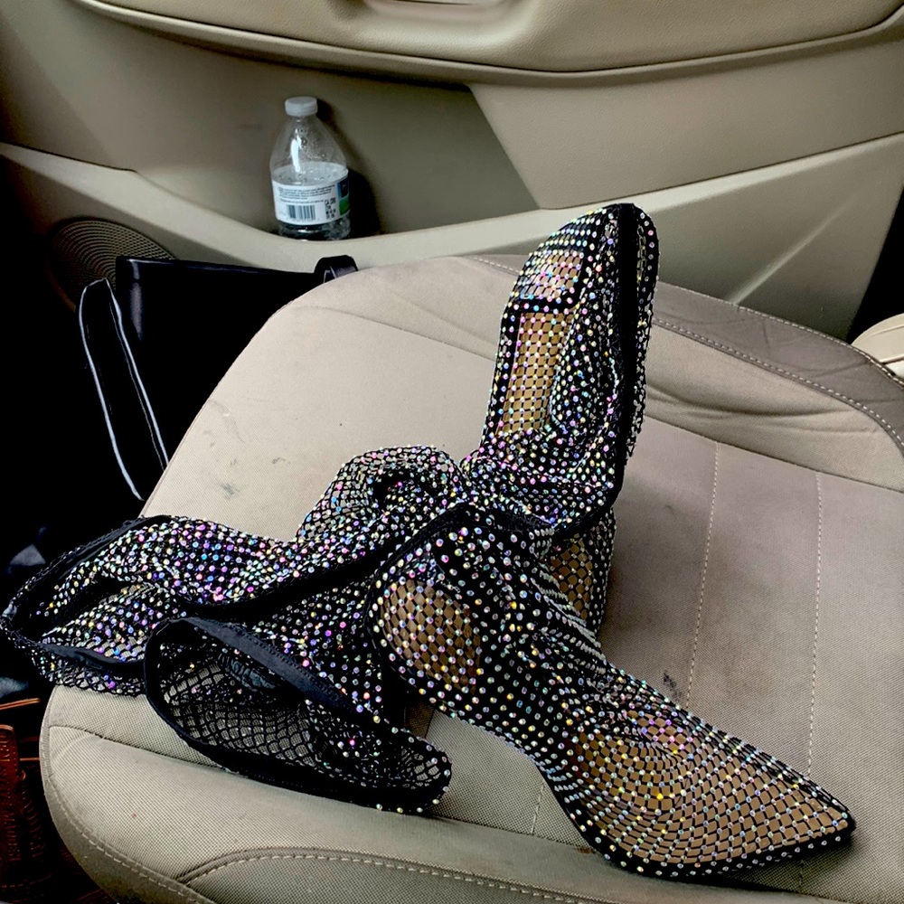 Net sequin over the knee heels